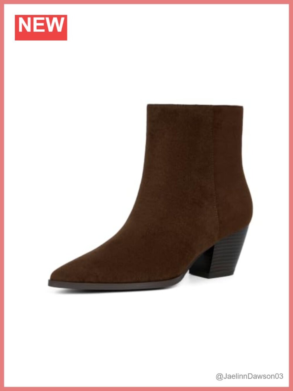 Pointed Toe Chunky Heel Ankle Boots Faux Suede Western Booties with Zipper